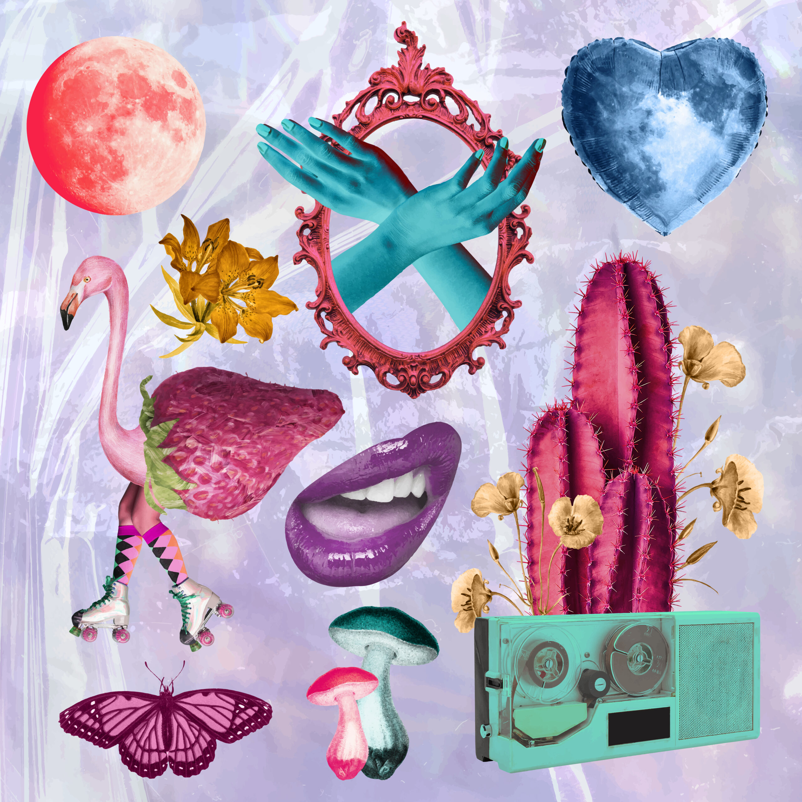Retro collage illustration element set vector, printable collage